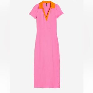 H&M NWT Pink Ribbed Bodycon Orange Collar Tee Short Sleeve Skirt Dress